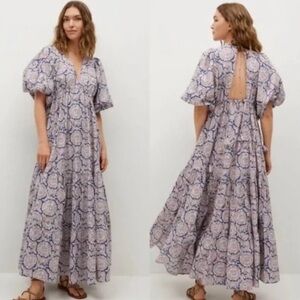 Chufy x Mango Dress Limited Edition Cotton Maxi Purple Floral Sz 6 Paisley Boho